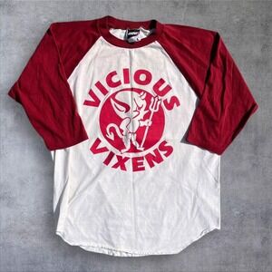 Vintage Bike Vicious Vixens baseball shirt red and white large